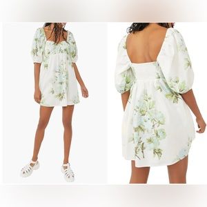 Green and white floral babydoll dress - worn once for engagement party